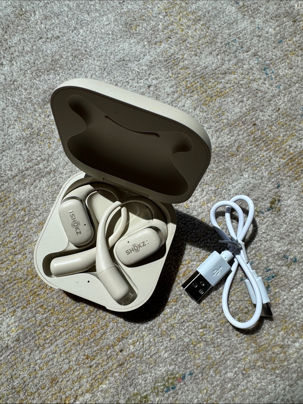 Shokz Beige Wireless Bone Conduction Headset with Charging Case